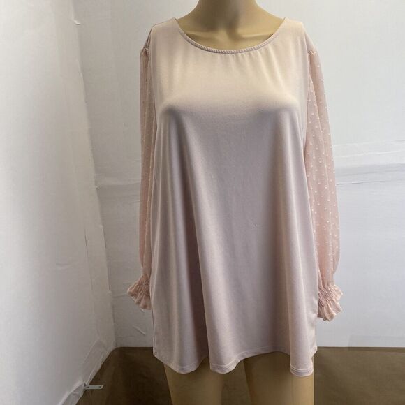 ADRIANNA PAPELL Clip Dot Puff Sleeve Top Pale pink 'Champagne' Blouse Size XL - Picture 2 of 15
